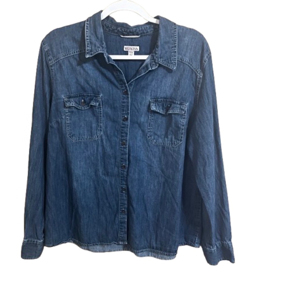 Merona Denim XXL Long Sleeve Button Up Shirt Western Rodeo Casual Cowgirl Y2K